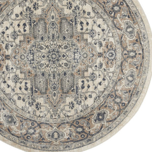 Homeroots 5' X 5' Ivory And Grey Round Oriental Non Skid Area Rug  Polypropylene 480258