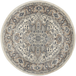 Homeroots 5' X 5' Ivory And Grey Round Oriental Non Skid Area Rug  Polypropylene 480258