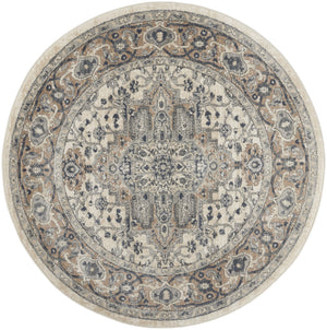 Homeroots 5' X 5' Ivory And Grey Round Oriental Non Skid Area Rug  Polypropylene 480258