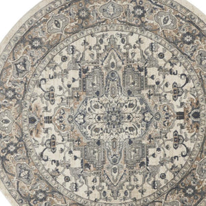 HomeRoots 8' Ivory and Grey Oriental Power Loom Area Rug for Elegant Living Spaces - Soft, Non-Skid Design 8' Round Round 480260
