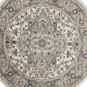 HomeRoots 8' Ivory and Grey Oriental Power Loom Area Rug for Elegant Living Spaces - Soft, Non-Skid Design 8' Round Round 480260