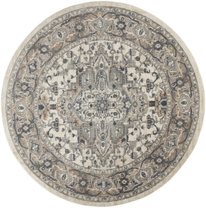 HomeRoots 8' Ivory and Grey Oriental Power Loom Area Rug for Elegant Living Spaces - Soft, Non-Skid Design 8' Round Round 480260