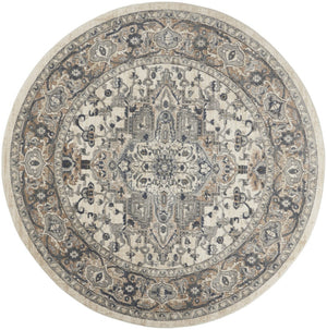 HomeRoots 8' Ivory and Grey Oriental Power Loom Area Rug for Elegant Living Spaces - Soft, Non-Skid Design 8' Round Round 480260