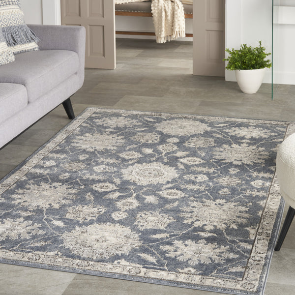 Homeroots 4' X 6' Blue And Beige Oriental Power Loom Non Skid Area Rug  Polypropylene 480264