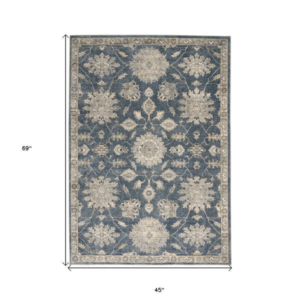Homeroots 4' X 6' Blue And Beige Oriental Power Loom Non Skid Area Rug  Polypropylene 480264