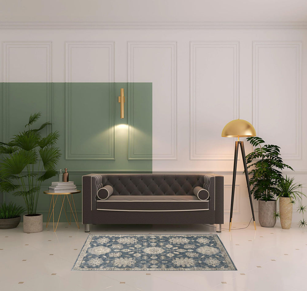 Homeroots 4' X 6' Blue And Beige Oriental Power Loom Non Skid Area Rug  Polypropylene 480264