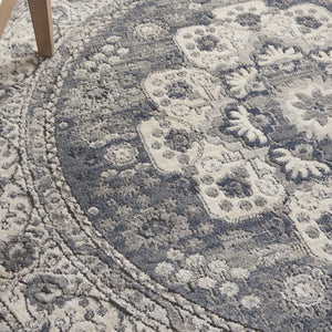 Homeroots 5' Grey And Ivory Round Oriental Power Loom Non Skid Area Rug  Polypropylene 480275