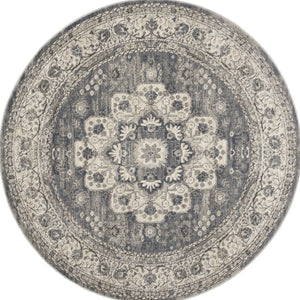 Homeroots 5' Grey And Ivory Round Oriental Power Loom Non Skid Area Rug  Polypropylene 480275