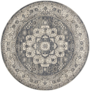 Homeroots 5' Grey And Ivory Round Oriental Power Loom Non Skid Area Rug  Polypropylene 480275