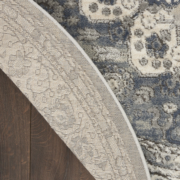 Homeroots 5' Grey And Ivory Round Oriental Power Loom Non Skid Area Rug  Polypropylene 480275