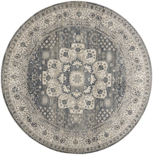 HomeRoots 8' Grey and Ivory Oriental Power Loom Area Rug - Contemporary Design with Non-Skid Backing 8' Round Round 480277