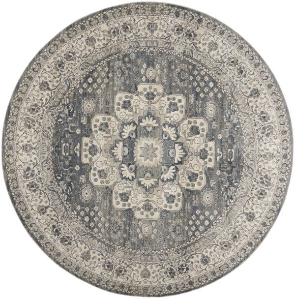 HomeRoots 8' Grey and Ivory Oriental Power Loom Area Rug - Contemporary Design with Non-Skid Backing 8' Round Round 480277