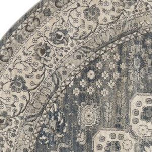HomeRoots 8' Grey and Ivory Oriental Power Loom Area Rug - Contemporary Design with Non-Skid Backing 8' Round Round 480277