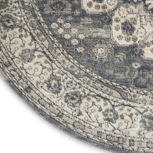 HomeRoots 8' Grey and Ivory Oriental Power Loom Area Rug - Contemporary Design with Non-Skid Backing 8' Round Round 480277