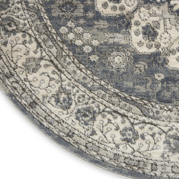 HomeRoots 8' Grey and Ivory Oriental Power Loom Area Rug - Contemporary Design with Non-Skid Backing 8' Round Round 480277