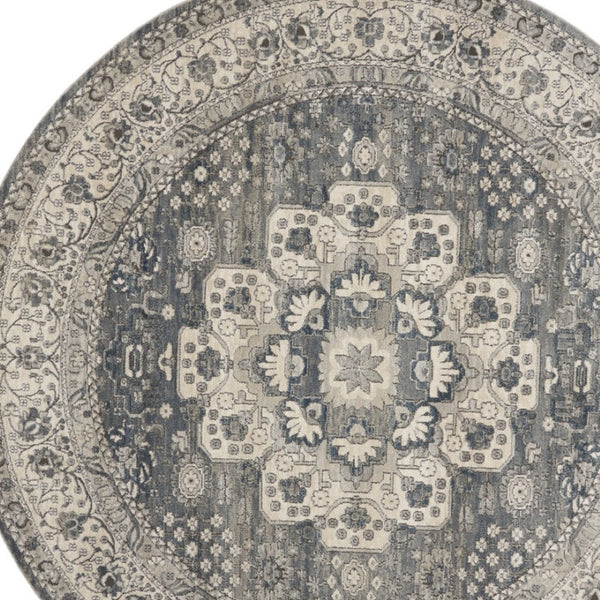 HomeRoots 8' Grey and Ivory Oriental Power Loom Area Rug - Contemporary Design with Non-Skid Backing 8' Round Round 480277
