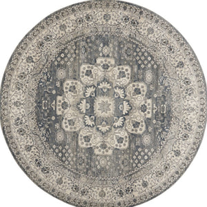 HomeRoots 8' Grey and Ivory Oriental Power Loom Area Rug - Contemporary Design with Non-Skid Backing 8' Round Round 480277