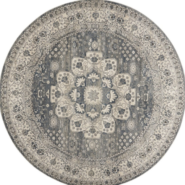 HomeRoots 8' Grey and Ivory Oriental Power Loom Area Rug - Contemporary Design with Non-Skid Backing 8' Round Round 480277