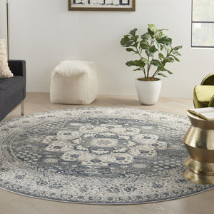 HomeRoots 8' Grey and Ivory Oriental Power Loom Area Rug - Contemporary Design with Non-Skid Backing 8' Round Round 480277