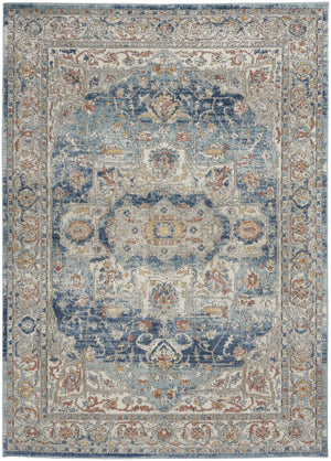 Homeroots 4' X 6' Ivory And Blue Oriental Power Loom Non Skid Area Rug  Polypropylene 480295