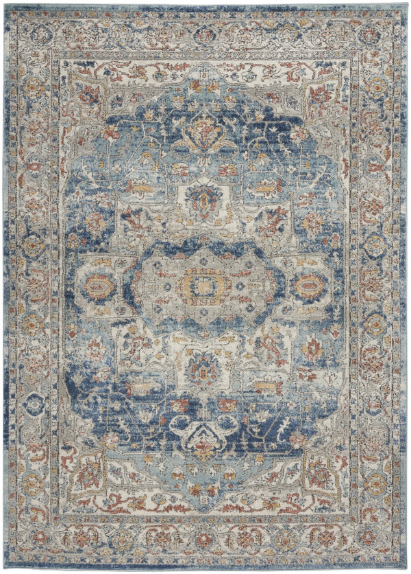 Homeroots 4' X 6' Ivory And Blue Oriental Power Loom Non Skid Area Rug  Polypropylene 480295