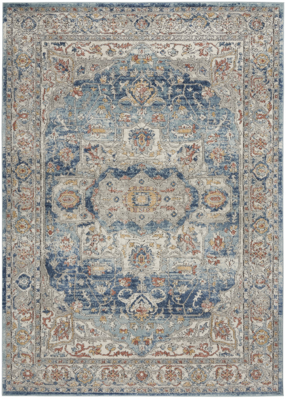 Homeroots 5' X 7' Ivory And Blue Oriental Power Loom Non Skid Area Rug  Polypropylene 480296
