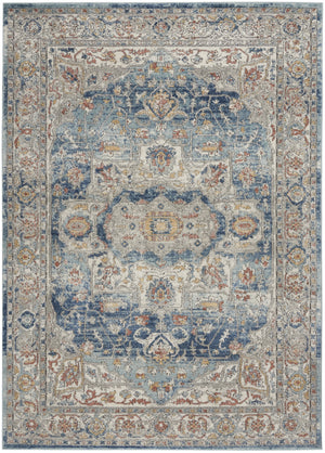 Homeroots 5' X 7' Ivory And Blue Oriental Power Loom Non Skid Area Rug  Polypropylene 480296