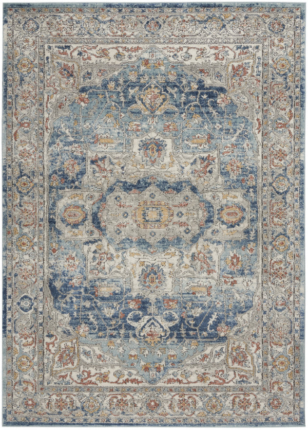 Homeroots 5' X 7' Ivory And Blue Oriental Power Loom Non Skid Area Rug  Polypropylene 480296