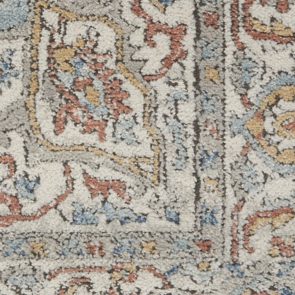 HomeRoots 5' Elegant Ivory and Blue Oriental Area Rug - Durable, Non-Skid Design for High-Traffic Spaces 5' X 7' 480296
