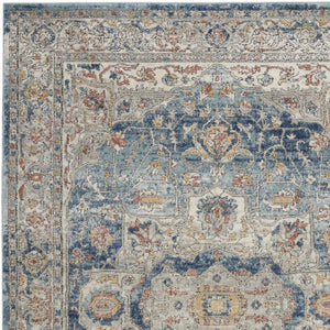 Homeroots 5' X 7' Ivory And Blue Oriental Power Loom Non Skid Area Rug  Polypropylene 480296