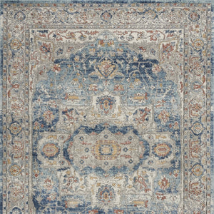 Homeroots 5' X 7' Ivory And Blue Oriental Power Loom Non Skid Area Rug  Polypropylene 480296