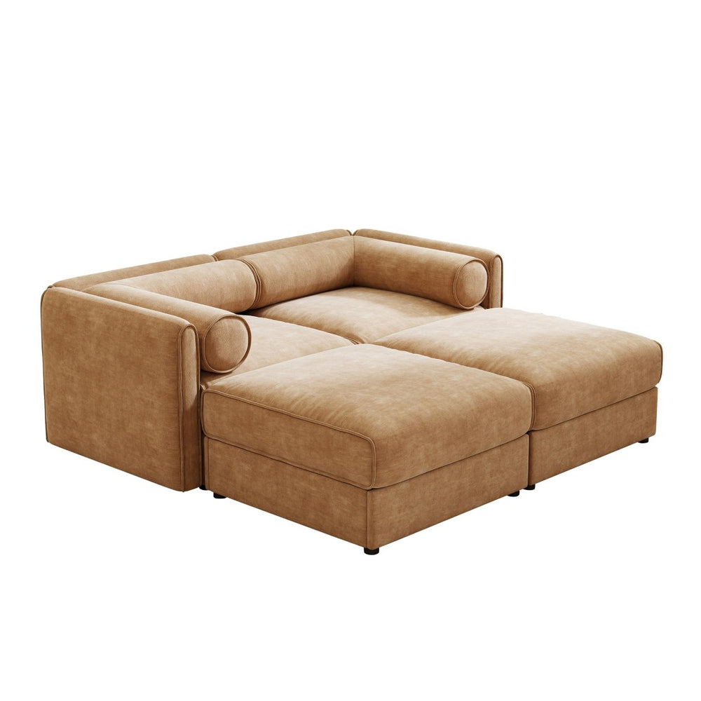 English Elm Stylish Camel Chenille 2-Seater Sofa With Hidden Storage, Modern Design, Ergonomic Comfort & Ottomans W714S01226-GIGA