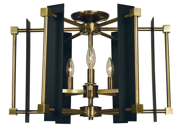 Framburg 5-light Brushed Bronze Compass Flush Mount: Elevate Your Space With Elegant Style And Design Antique Brass With Matte Black Accents Metal 4803 Ab/Mblack