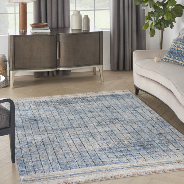 Homeroots 5' X 7' Blue Abstract Power Loom Distressed Non Skid Area Rug  Polypropylene 480305