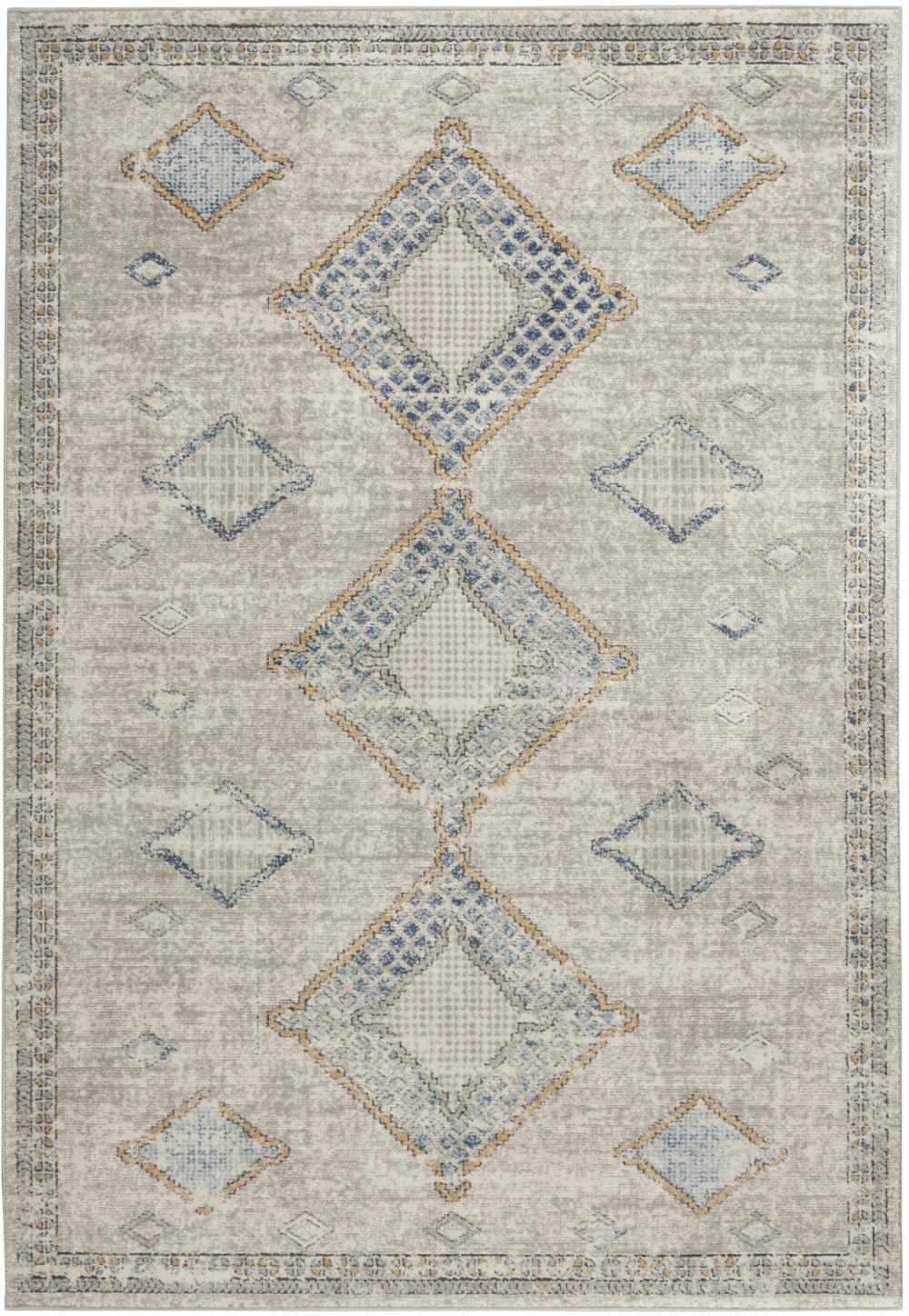 Homeroots 5' X 7' Ivory Grey And Blue Southwestern Power Loom Non Skid Area Rug  Polypropylene 480320