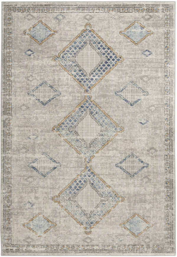 Homeroots 5' X 7' Ivory Grey And Blue Southwestern Power Loom Non Skid Area Rug  Polypropylene 480320