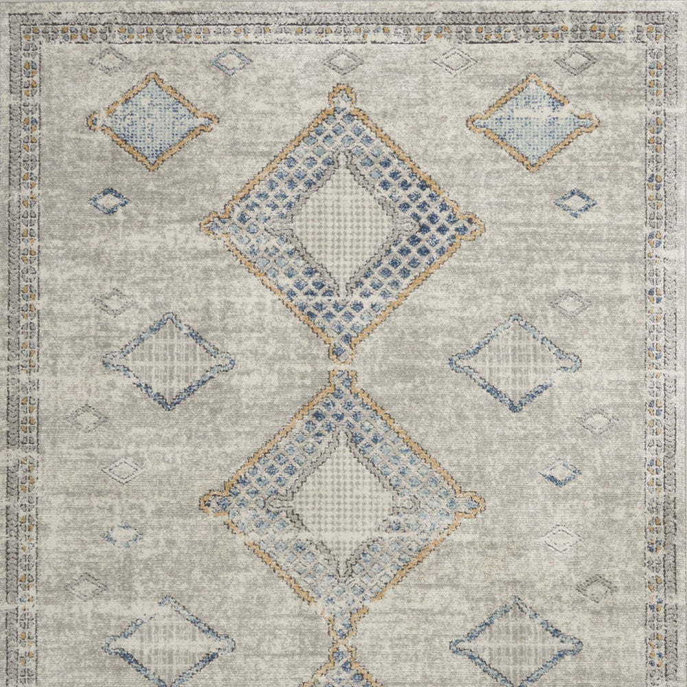 Homeroots 5' X 7' Ivory Grey And Blue Southwestern Power Loom Non Skid Area Rug  Polypropylene 480320