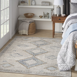 Homeroots 5' X 7' Ivory Grey And Blue Southwestern Power Loom Non Skid Area Rug  Polypropylene 480320