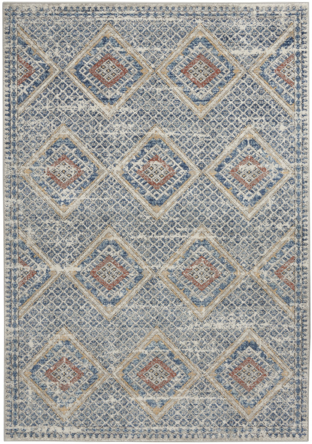 Homeroots 5' X 7' Blue And Ivory Southwestern Power Loom Non Skid Area Rug  Polypropylene 480340