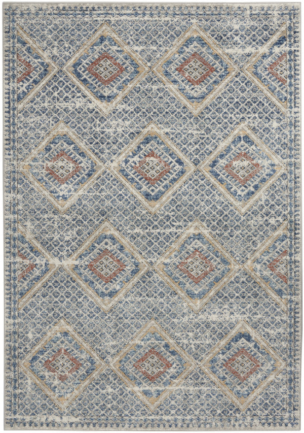 Homeroots 5' X 7' Blue And Ivory Southwestern Power Loom Non Skid Area Rug  Polypropylene 480340
