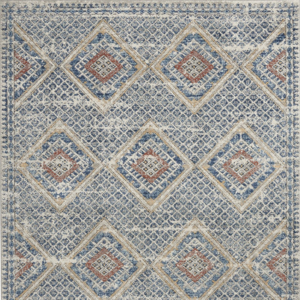 Homeroots 5' X 7' Blue And Ivory Southwestern Power Loom Non Skid Area Rug  Polypropylene 480340