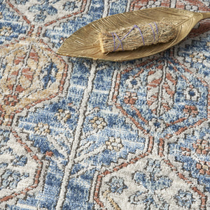 Homeroots 5' X 7' Blue And Ivory Southwestern Power Loom Non Skid Area Rug  Polypropylene 480340