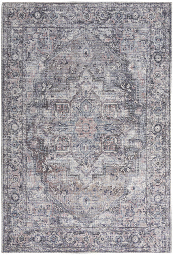 Homeroots 4' X 6' Grey Oriental Power Loom Distressed Washable Area Rug  Cotton Blend 480348