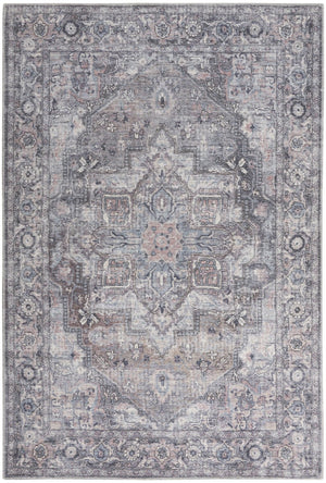 HomeRoots 5' Grey Oriental Power Loom Area Rug - Vintage-Inspired, Soft, Washable Design for Any Space 5' X 7' 480349