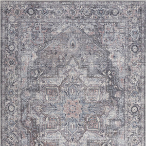 Homeroots 5' X 7' Grey Oriental Power Loom Distressed Washable Area Rug  Cotton Blend 480349