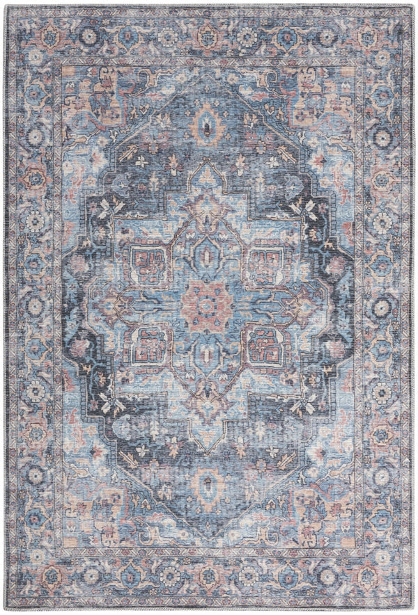 Homeroots 4' X 6' Light Blue Oriental Power Loom Distressed Washable Area Rug  Cotton Blend 480352