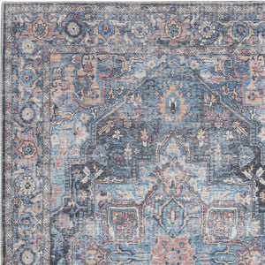 Homeroots 4' X 6' Light Blue Oriental Power Loom Distressed Washable Area Rug  Cotton Blend 480352