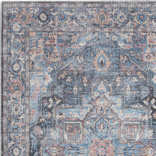 Homeroots 4' X 6' Light Blue Oriental Power Loom Distressed Washable Area Rug  Cotton Blend 480352
