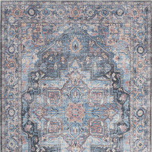Homeroots 4' X 6' Light Blue Oriental Power Loom Distressed Washable Area Rug  Cotton Blend 480352