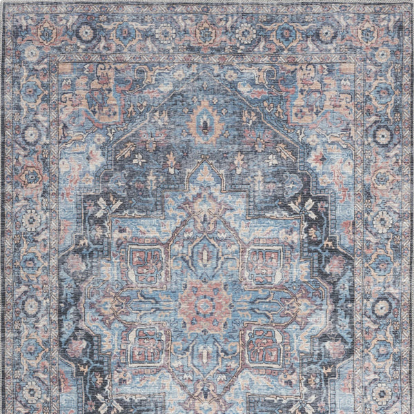 Homeroots 4' X 6' Light Blue Oriental Power Loom Distressed Washable Area Rug  Cotton Blend 480352
